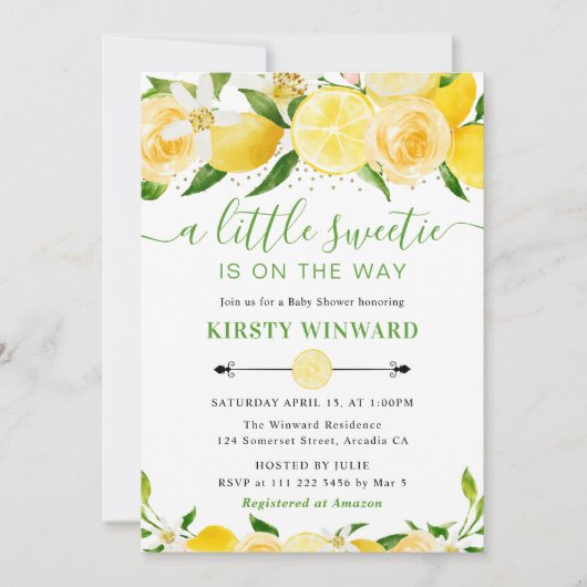 Wasserfarben-Zitronen und Blume Kinderdusche Einladung (Vorderseite)