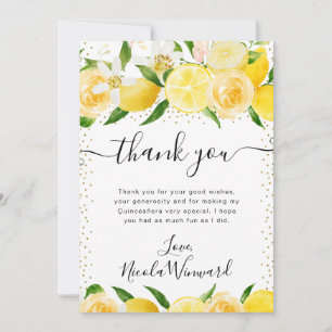 Wasserfarben Zitronen und Blume Quinceanera Dankeskarte
