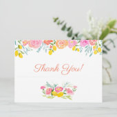 Wasserfarben Zitronen und Blume Vielen Dank Dankeskarte (Stehend Vorderseite)