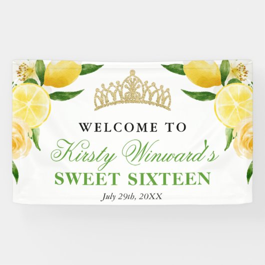 Wasserfarben-Zitronen und Blume Willkommen 16 . Ge Banner (Horizontal)