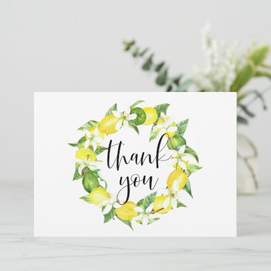 Wasserfarben-Zitronen und Blütenblumenzeremonie Dankeskarte (Stehend Vorderseite)
