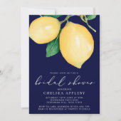 Wasserfarben-Zitronen und Navy-Brautparty Einladung (Vorderseite)