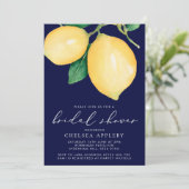 Wasserfarben-Zitronen und Navy-Brautparty Einladung (Stehend Vorderseite)