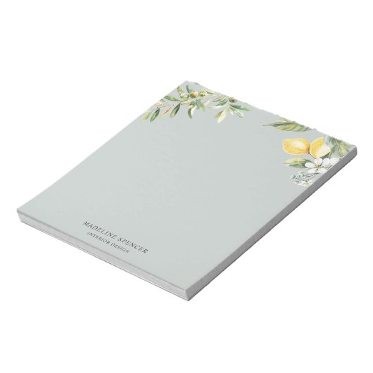 Wasserfarben Zitronen und Olive Sage Green Notizblock (Rotiert)