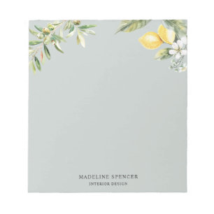 Wasserfarben Zitronen und Olive Sage Green Notizblock