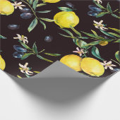 Wasserfarben-Zitronen und Olivenzweige nahtlos Geschenkpapier (Ecke)