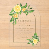 Wasserfarben-Zitronen und Orangen-Arch-Hochzeit Acryleinladungen (Vorderseite)
