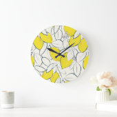 Wasserfarben-Zitronen-Zitronen Nahtloses Muster Große Wanduhr (Zuhause)