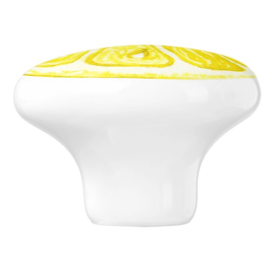 Wasserfarben Zitronenfrucht Slice mit Zitronenleaf Keramikknauf (Seitenansicht)