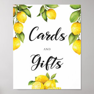 Wasserfarben Zitronenfruchtkarten und Geschenkschi Poster