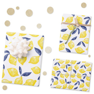 Wasserfarben-Zitronenmuster Geschenkpapier Set