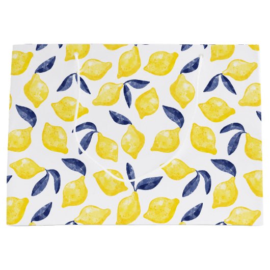 Wasserfarben-Zitronenmuster Große Geschenktüte (Vorderseite)
