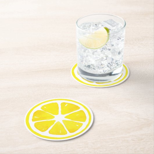 Wasserfarben-Zitronenscheibe Runder Pappuntersetzer (Vor Ort)