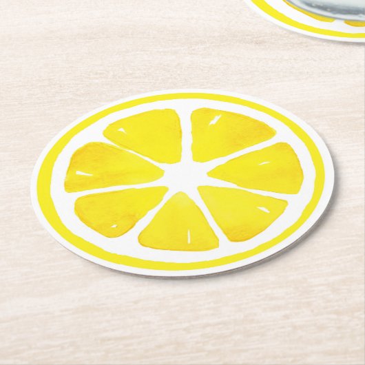 Wasserfarben-Zitronenscheibe Runder Pappuntersetzer (Angewinkelt)