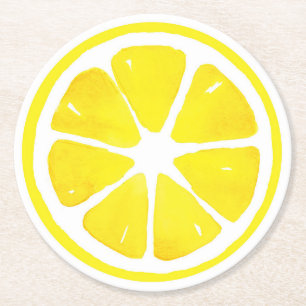 Wasserfarben-Zitronenscheibe Runder Pappuntersetzer