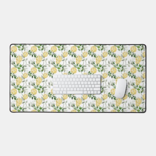 Wasserfarben-Zitronenscheiben und Grünmuster Schreibtischunterlage (Tastatur & Maus)