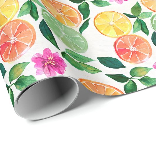 Wasserfarben Zitrusfrüchte Botanisches Muster Geschenkpapier (Rolleneckpunkt)