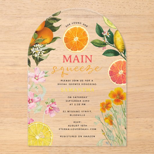 Wasserfarben Zitrusfrüchte Brautparty Brunch Arch Acryleinladungen (Vorderseite)