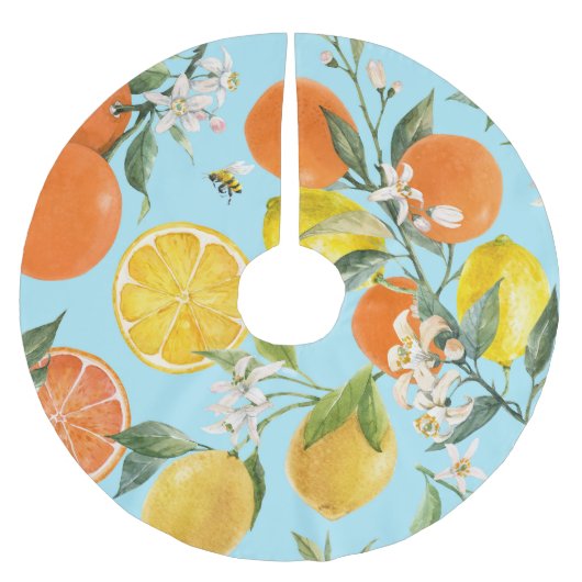 Wasserfarben-Zitrusfrüchte: Handgezogene Früchte Polyester Weihnachtsbaumdecke (Vorderseite)