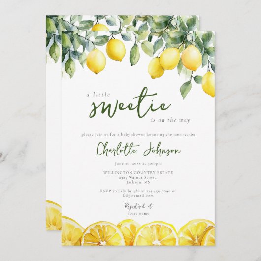 Wasserfarben-Zitrusfrüchte in einer Babydusche Einladung (Vorne/Hinten)