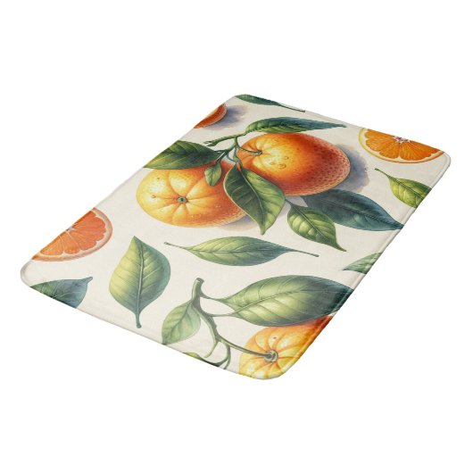 Wasserfarben Zitrusfrüchte Orange Blätter Hochzeit Badematte (Schrägansicht)