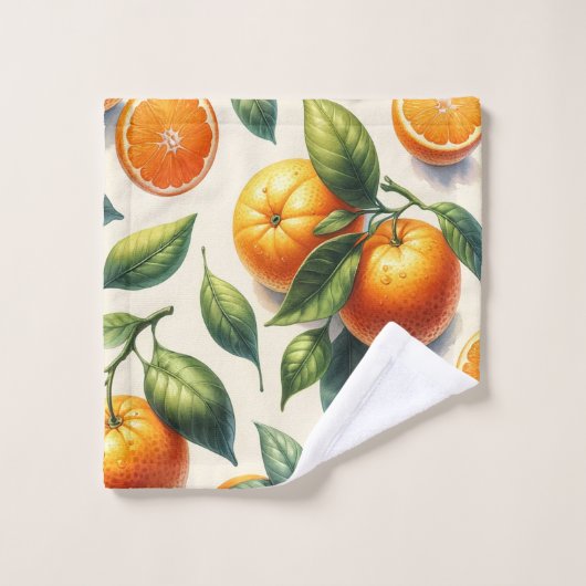 Wasserfarben Zitrusfrüchte Orange Blätter Hochzeit Badhandtuch Set (Waschlappen)