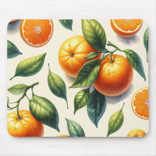 Wasserfarben Zitrusfrüchte Orange Blätter Hochzeit Mousepad (Vorne)