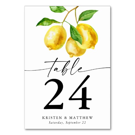 Wasserfarben-Zitrusfrüchte Tischnummer (Rückseite)