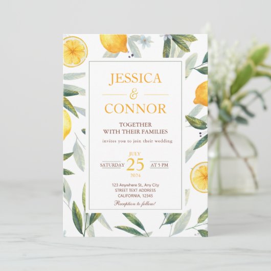Wasserfarben Zitrusfrüchte Zitrusfrüchte Moderne H Einladung (Stehend Vorderseite)