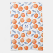 Wasserfarben-Zitrusorange-Mittelmeer-Monogramm Geschirrtuch (Vertikal)