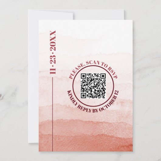 Wasserfarben Zweig QR Code Japandi Hochzeit Einladung (Rückseite)