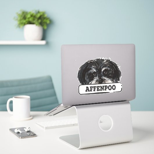 Wasserfarbenaffenpoo Aufkleber (Laptop auf Schreibtisch)