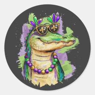 WasserfarbenAlligator Sunglass Celebrate Mardi Gra Runder Aufkleber