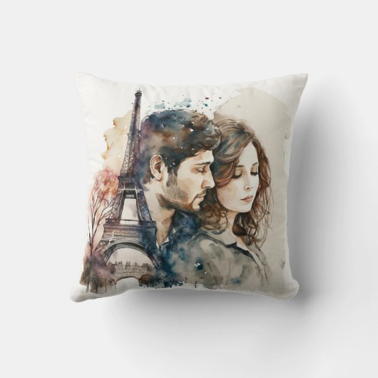 Wasserfarbenamour in Paris Kissen (Rückseite)