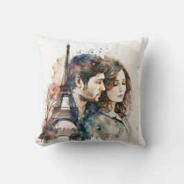 Wasserfarbenamour in Paris Kissen