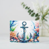 Wasserfarbenanker, Korallenriff, Muscheln Postkarte (Stehend Vorderseite)