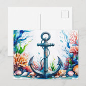 Wasserfarbenanker, Korallenriff, Muscheln Postkarte (Vorne/Hinten)