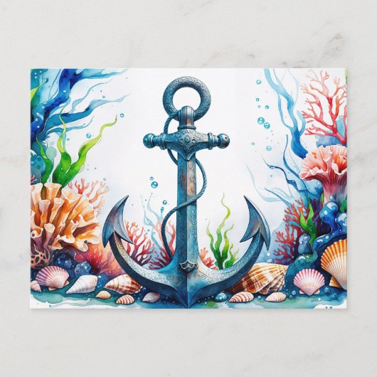 Wasserfarbenanker, Korallenriff, Muscheln Postkarte (Vorderseite)