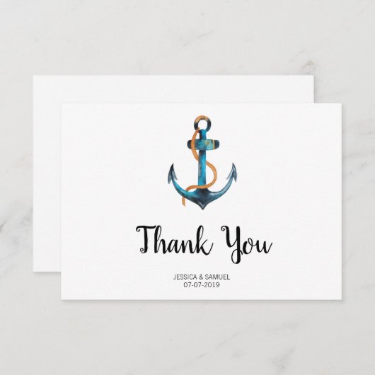 Wasserfarbenanker Moderne Nautische Hochzeit Dankeskarte (Vorne/Hinten)