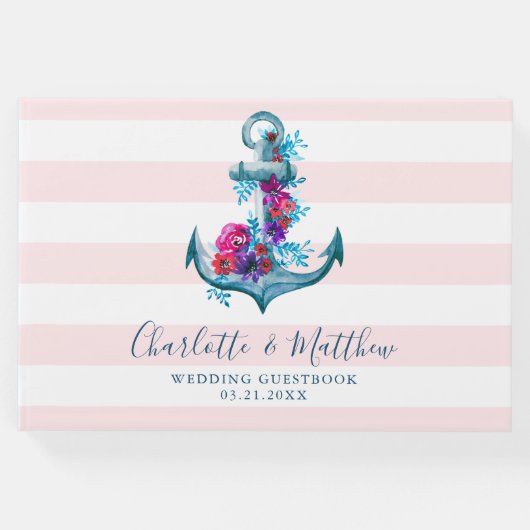 Wasserfarbenankerpfeife Hochzeit mit nautischem Pi Gästebuch (Vorderseite)