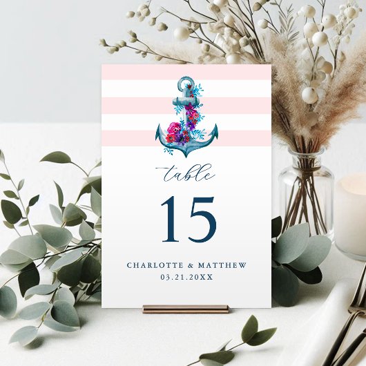 Wasserfarbenankerpfeife Hochzeit mit nautischem Pi Tischnummer