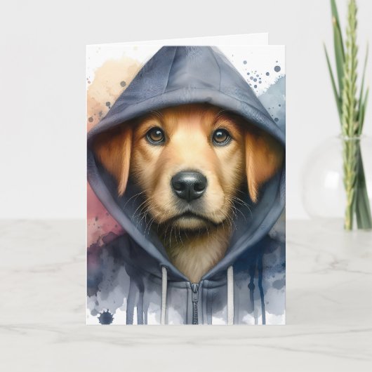 Wasserfarbenarmatur Brauner Hund in einem Hoodie-S Karte (Vorderseite)
