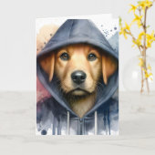 Wasserfarbenarmatur Brauner Hund in einem Hoodie-S Karte (Gelbe Blume)