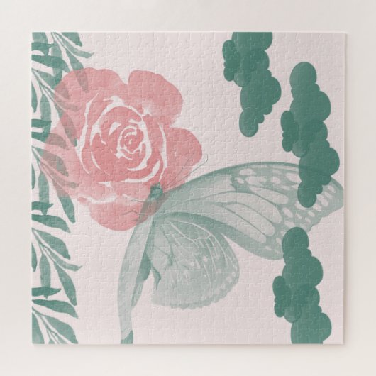 Wasserfarbenart mit Aquamariner und rosa Blume Puzzle (Horizontal)