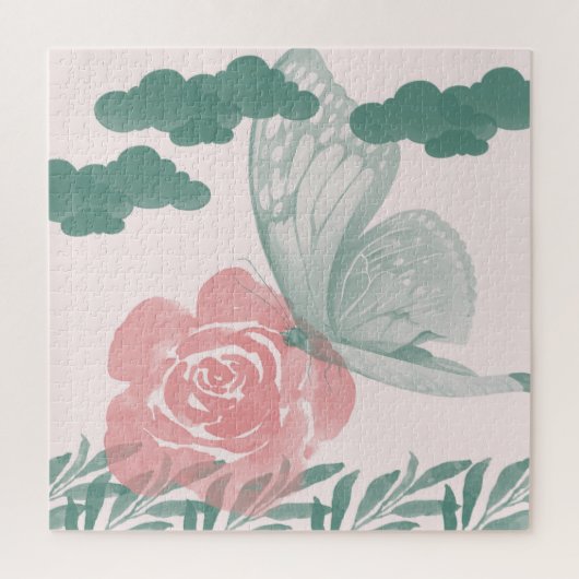 Wasserfarbenart mit Aquamariner und rosa Blume Puzzle (Vertikal)