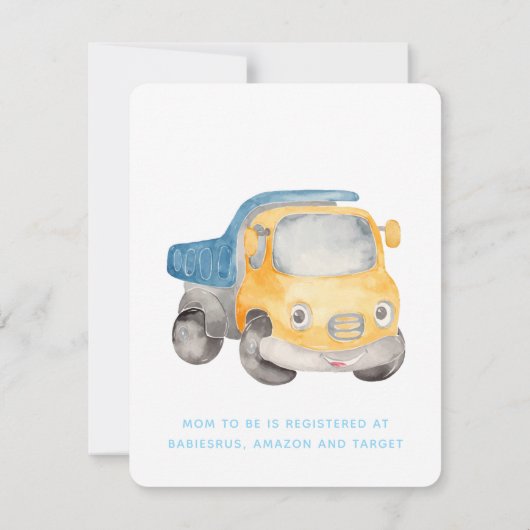 Wasserfarbenautos Boy Babydusche Einladung (Rückseite)