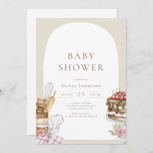 Wasserfarbenbacken Girl Babydusche Einladung (Vorne/Hinten)