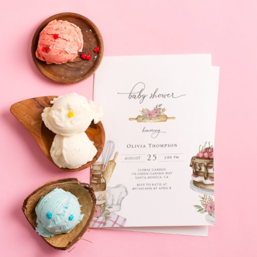 Wasserfarbenbacken Girl Babydusche Einladung