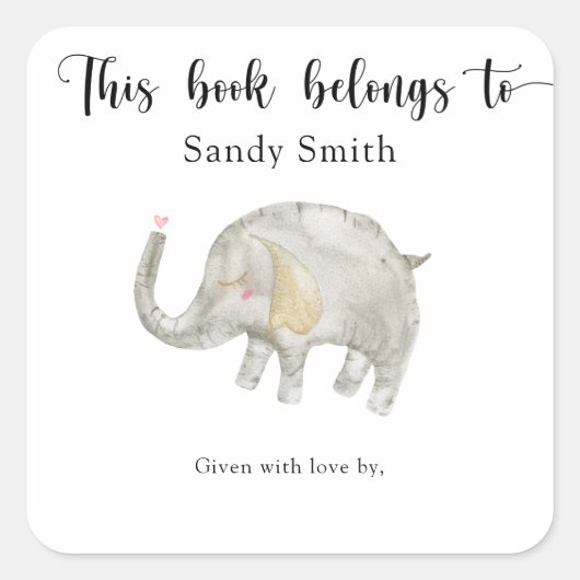 Wasserfarbenballon Elephant - dieses Buch gehört Quadratischer Aufkleber (Vorderseite)