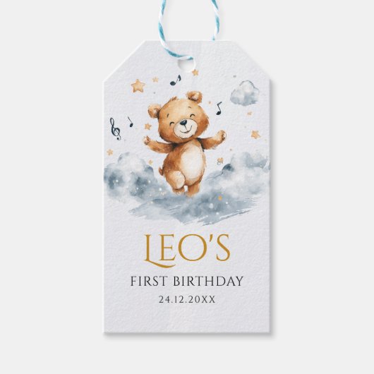 Wasserfarbenbär Erste Geburtstagsgeschenk-Tag Geschenkanhänger (Vorderseite)